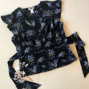 Old Navy Black Floral Peplum Top, Large
